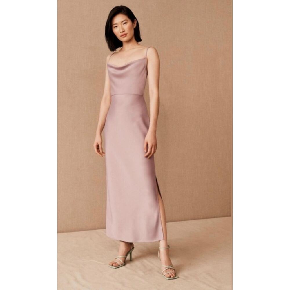 BHLDN cali satin midi slip dress blush pink cowl neck slit hemsize 6 NWT - Picture 15 of 15